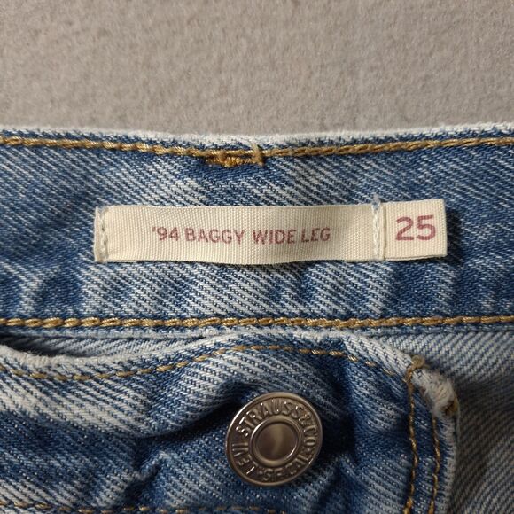 Levis 94 Baggy Wide-Leg Jeans Womens 25 27x29 Blue Denim Cotton Distressed - Picture 10 of 15